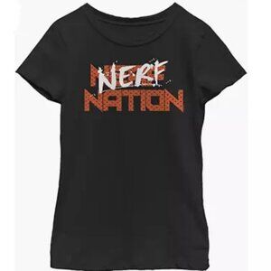 Hasbro Splatter Nerf Girl's Solid Crew Tee BLACK/ORANGE T-Shirt -Large -(10/12)